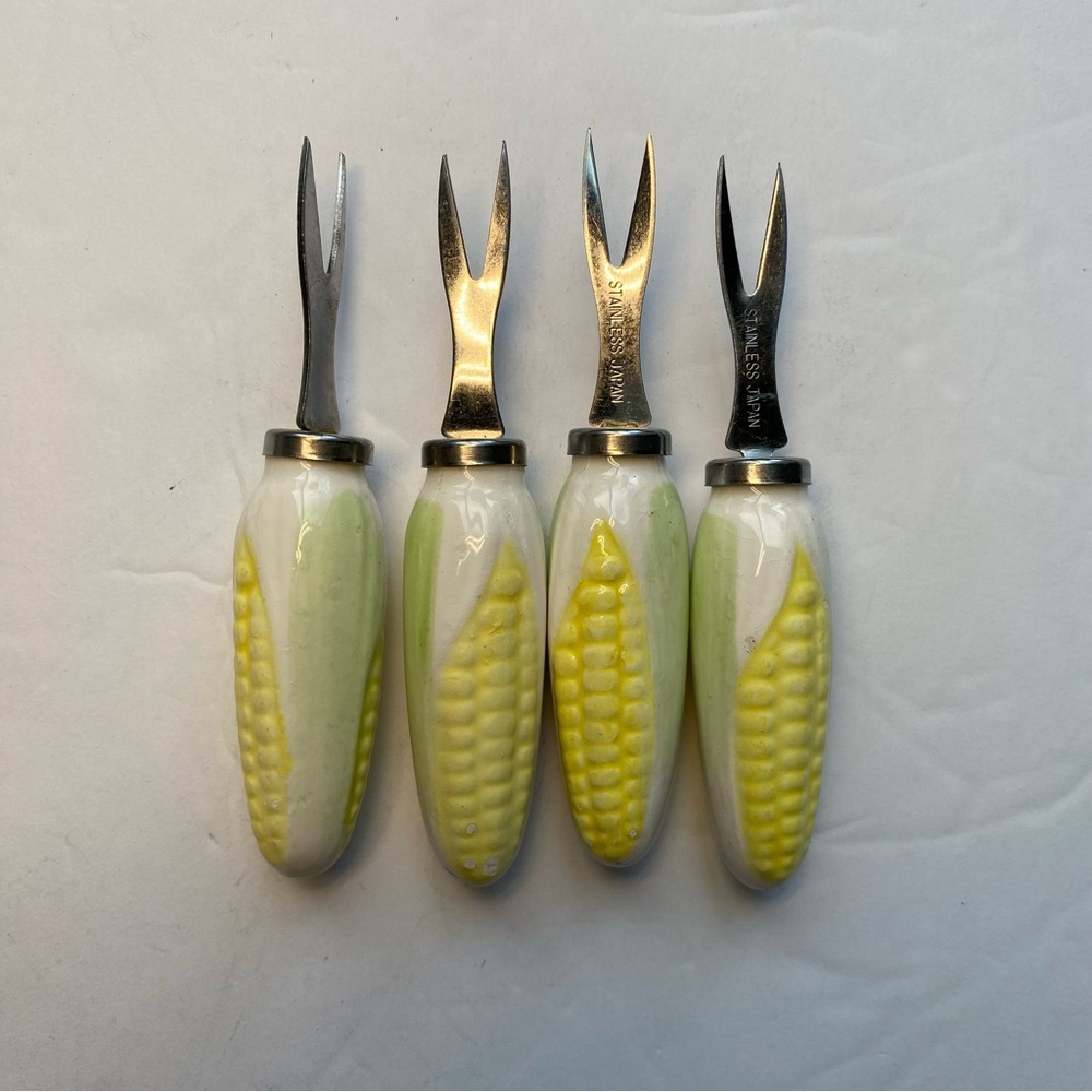 1960's Lillian Vernon Corn On The Cob Ceramic Picks Japan Set Of 4